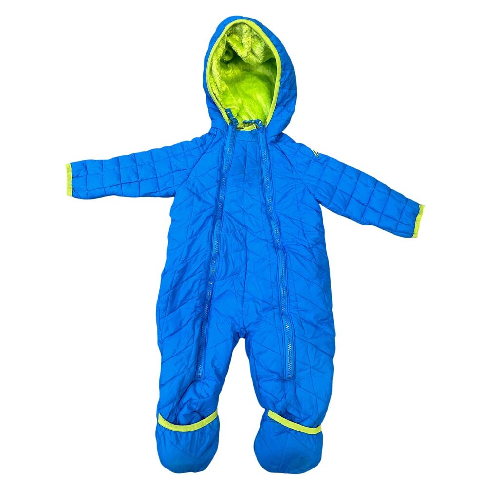 Snozu Baby Bunting Snowsuit One Piece Boys Size 9-12 Months Blue/Green Hooded‎